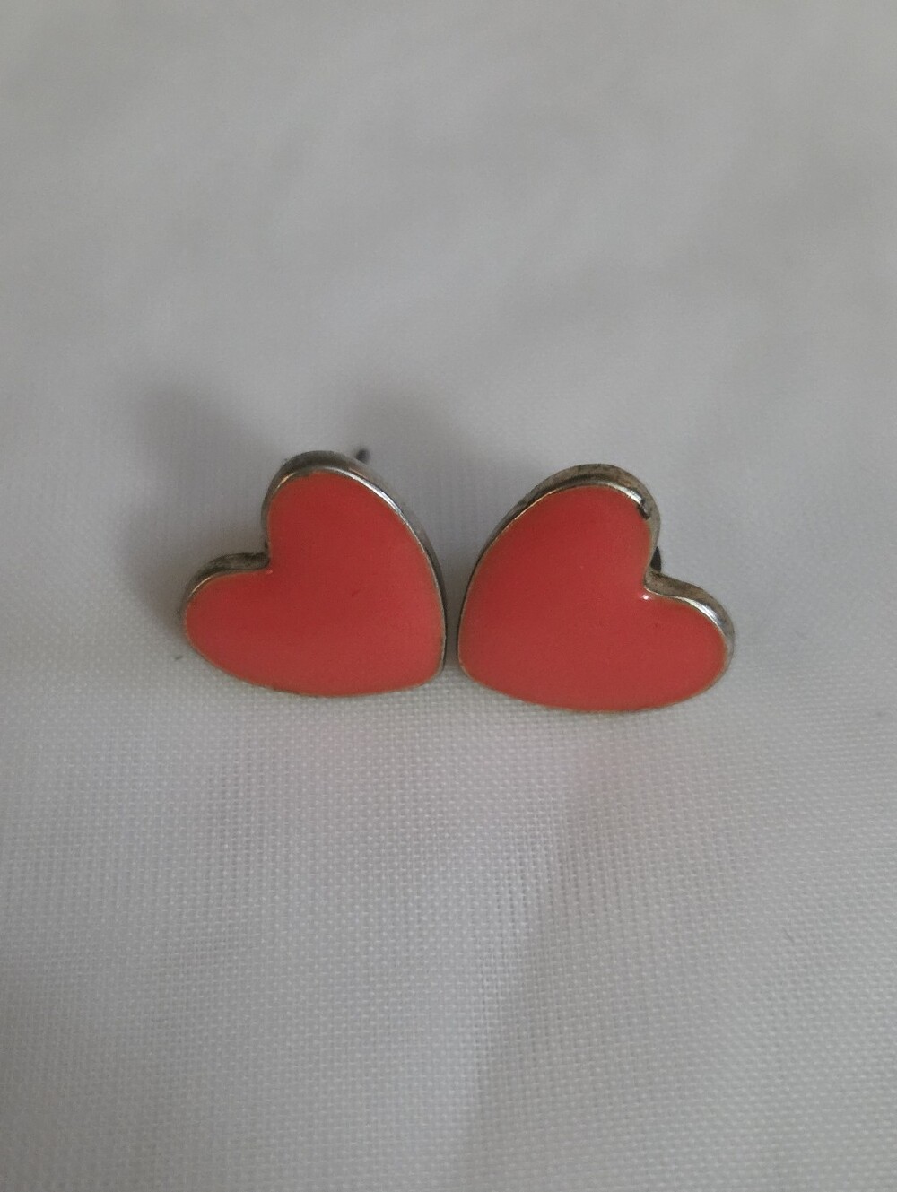 Heart Stud Earrings‎ - Orange Enamel Heart Post Earrings